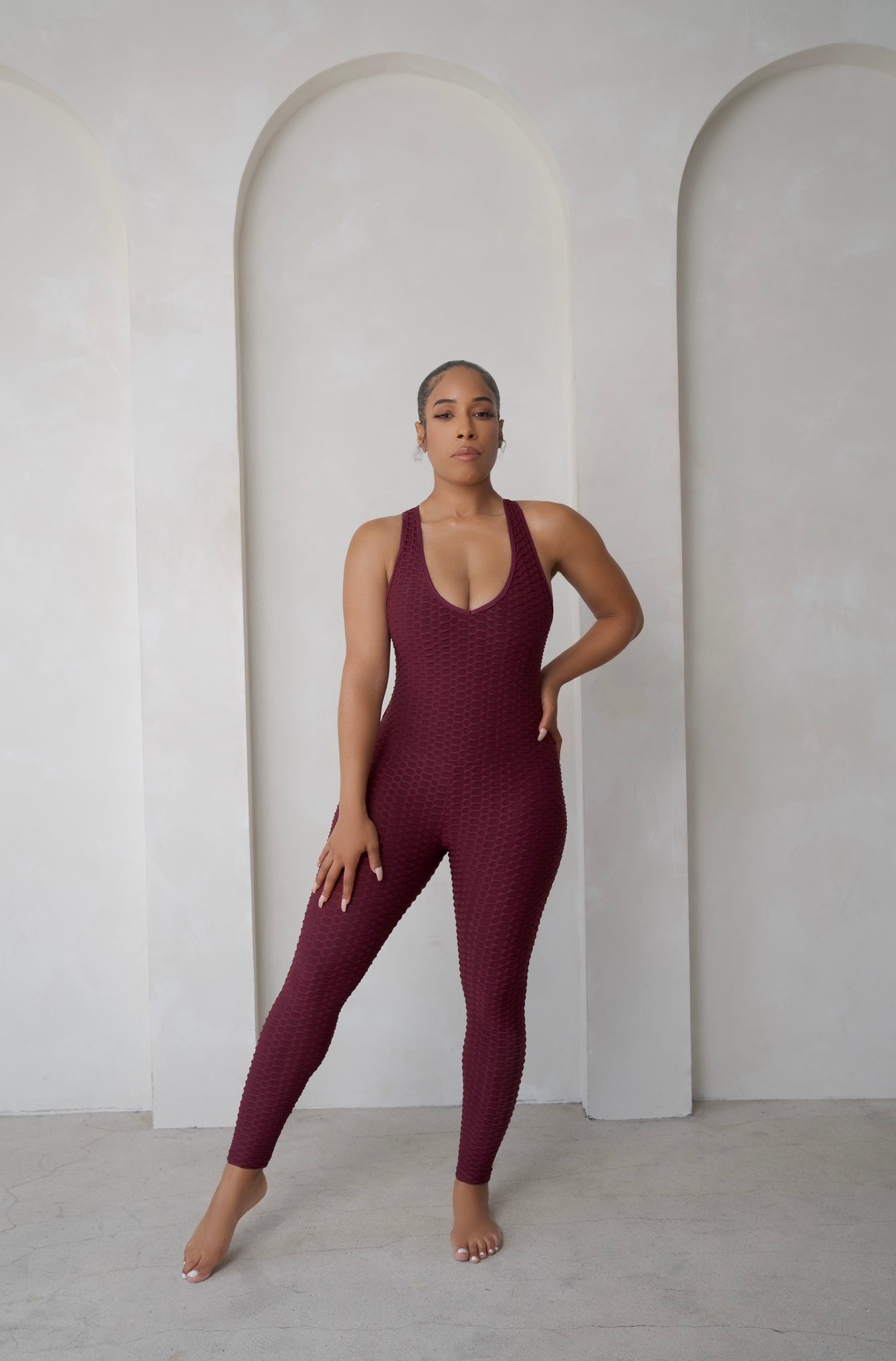 Ribbed Burgundy Jumpsuit